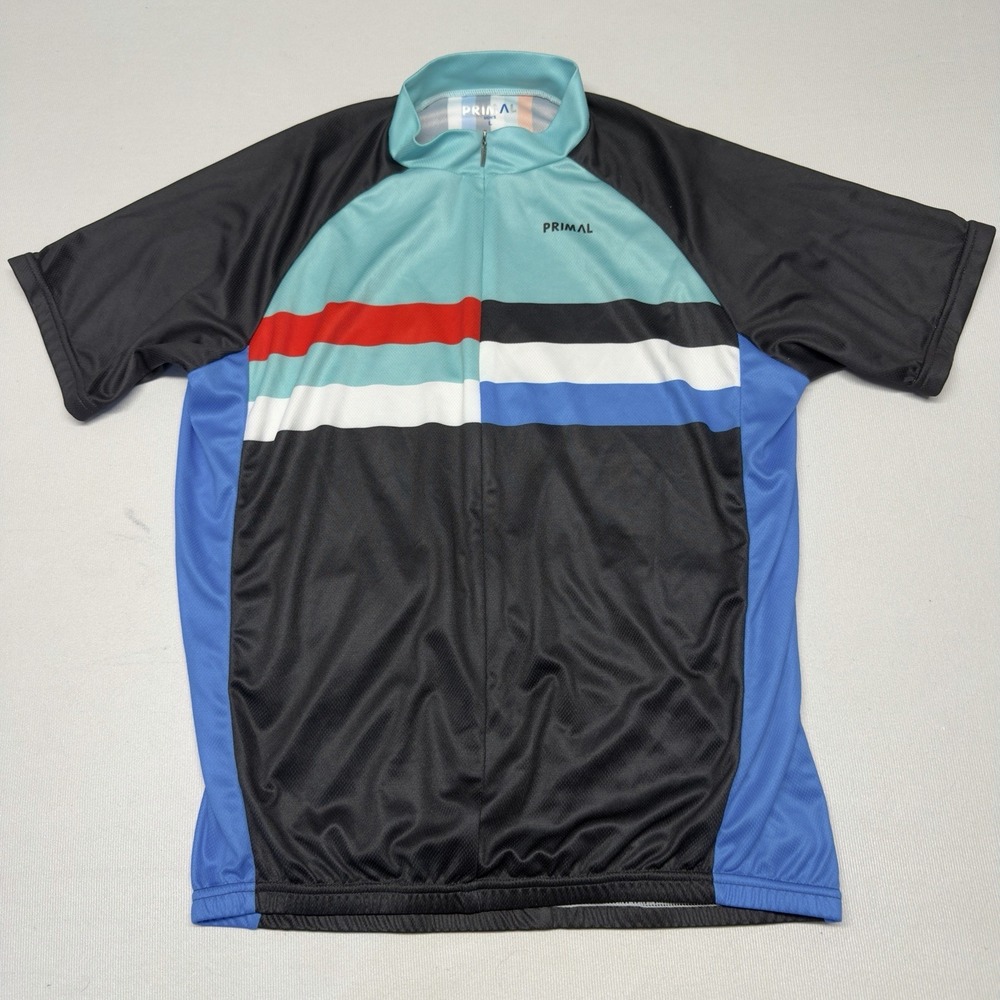 Primal Biking Cycling Jersey Men's Large Multicolor Zip Up Short Sleeve‎